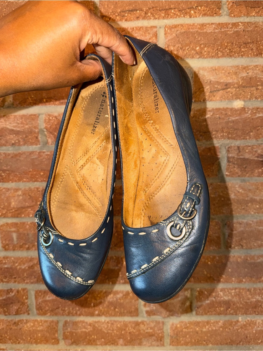 Naturalizer Navy Leather Ballet Flats with Buckle Trim